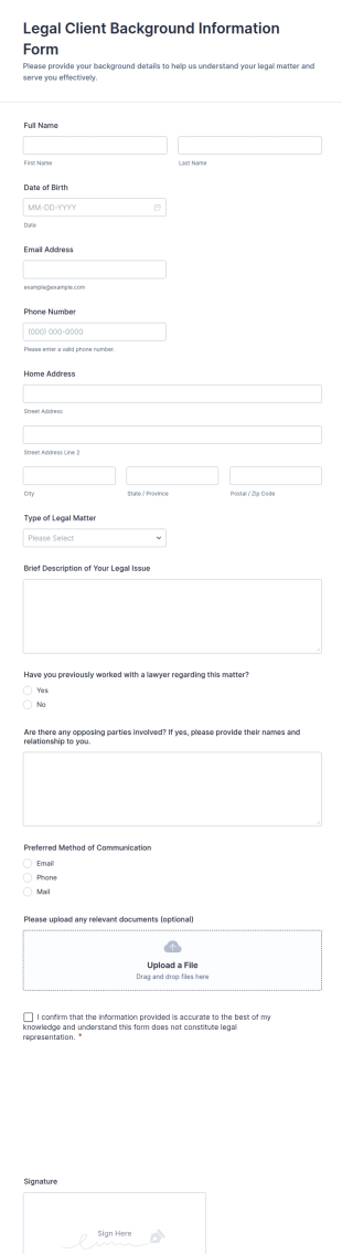 Legal Client Background Information Form Template