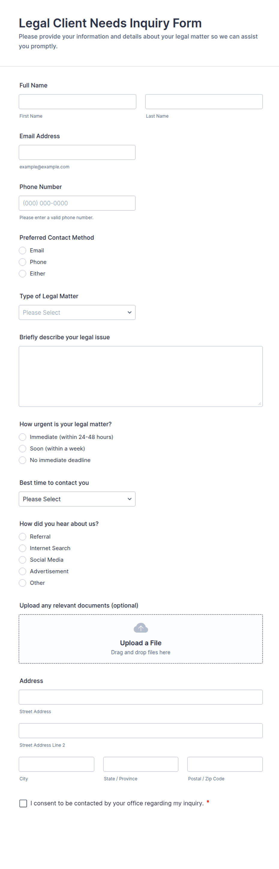 Legal Client Needs Inquiry Form Template | Jotform