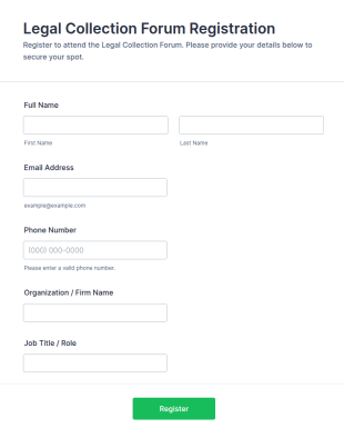 Legal Collection Forum Registration Form Template