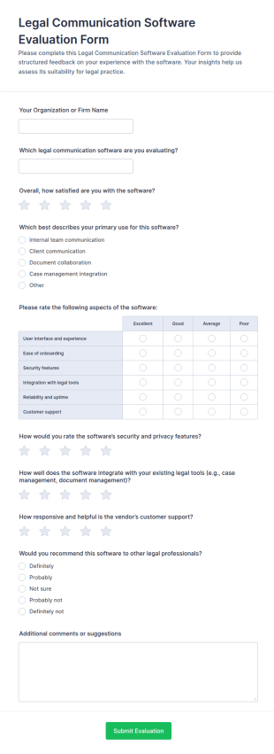 Legal Communication Software Evaluation Form Template