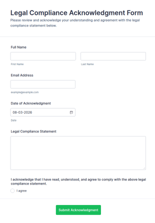 Legal Compliance Acknowledgment Form Template