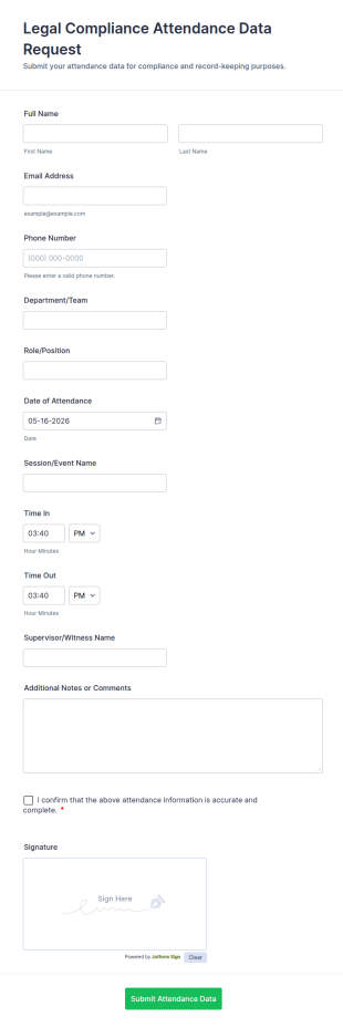 Legal Compliance Attendance Data Request Form Template