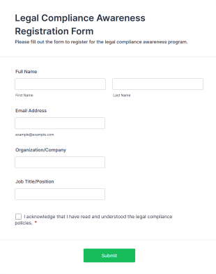 Legal Compliance Awareness Registration Form Template