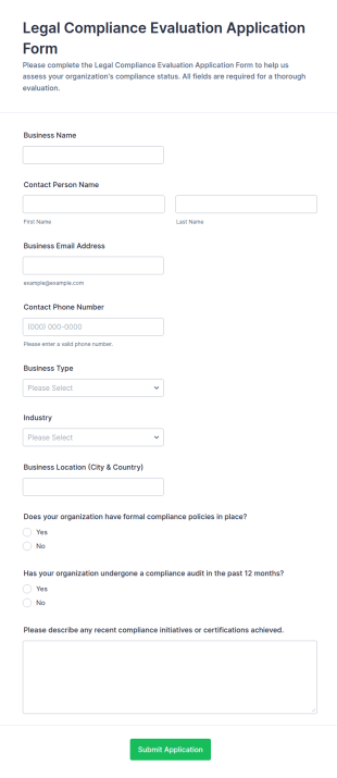 Legal Compliance Evaluation Application Form Template