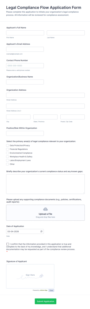 Legal Compliance Flow Application Form Template