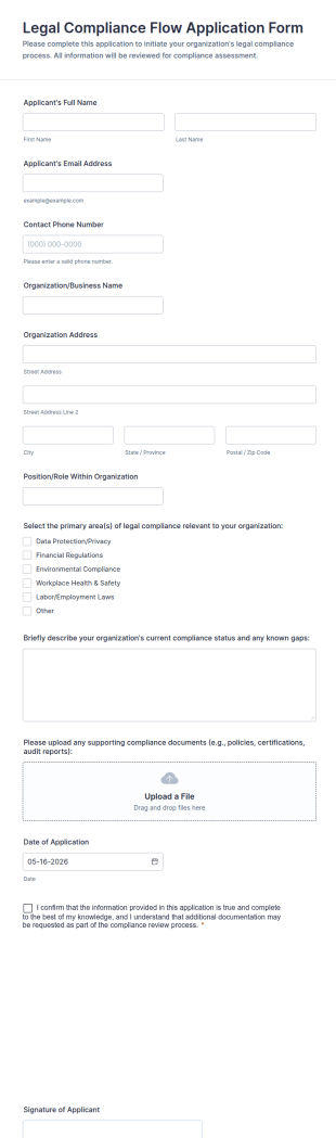 Legal Compliance Flow Application Form Template