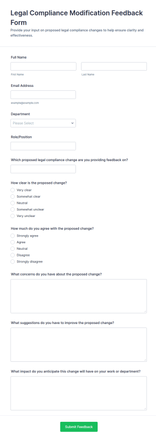 Legal Compliance Modification Feedback Form Template