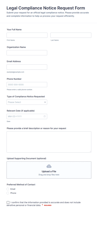 Legal Compliance Notice Request Form Template