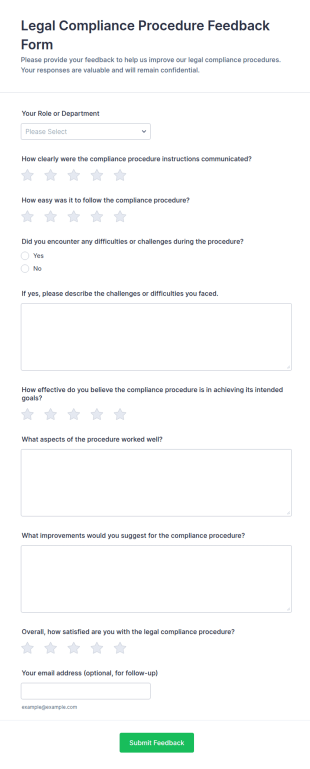 Legal Compliance Procedure Feedback Form Template