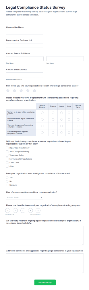 Legal Compliance Status Survey Form Template
