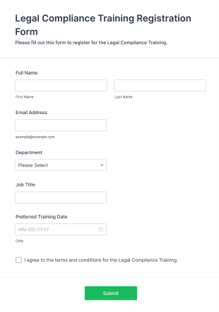 Legal Compliance Training Registration Form Template