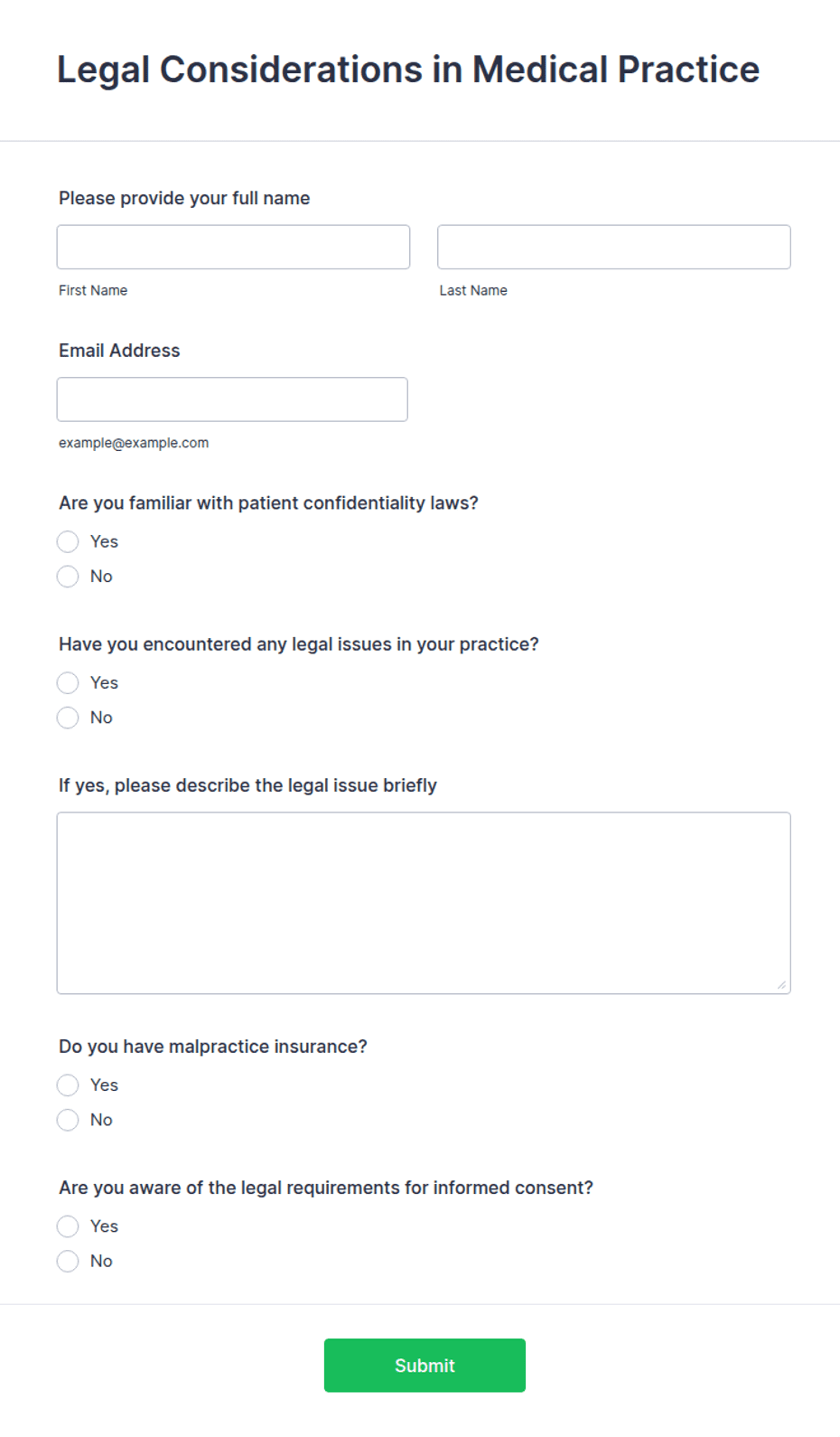 Legal Considerations in Medical Practice Form Template Jotform