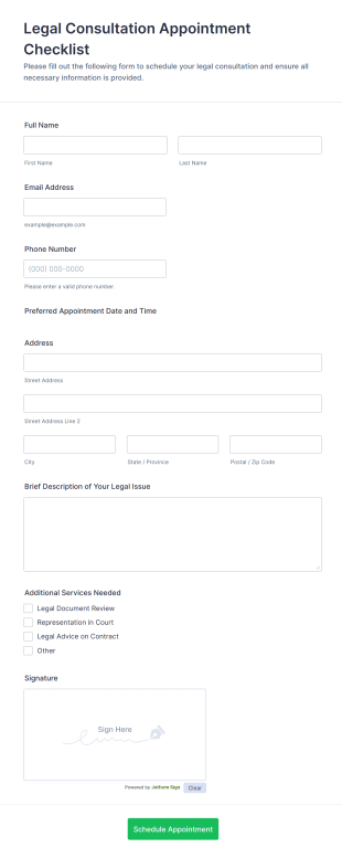 Legal Consultation Appointment Checklist Form Template