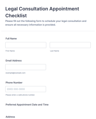 Legal Consultation Appointment Checklist Form Template
