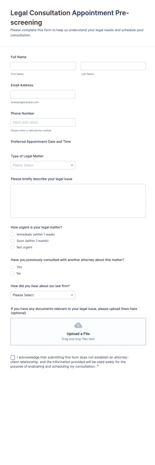 Legal Consultation Appointment Pre Screening Form Template