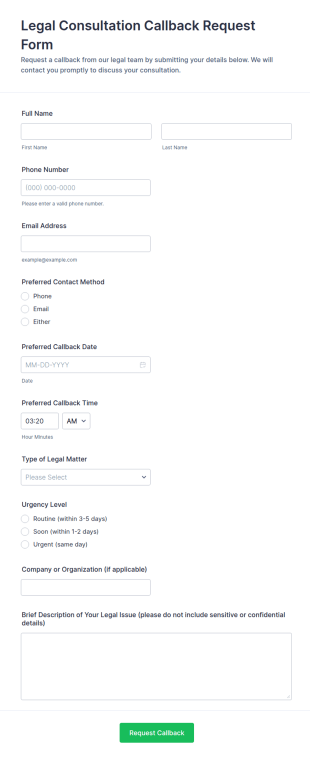 Legal Consultation Callback Request Form Template