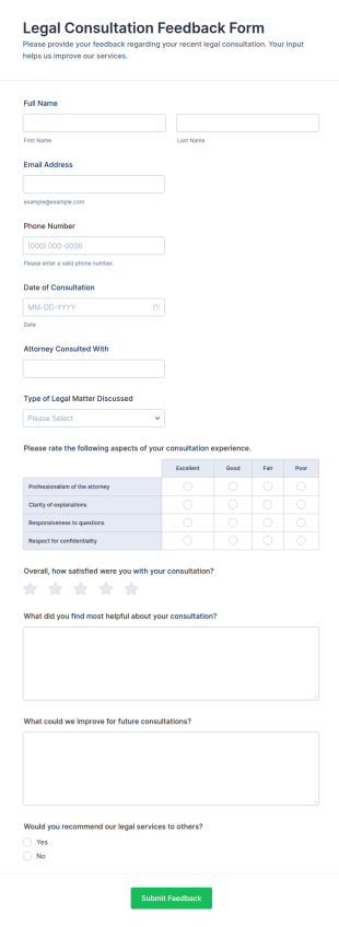 Legal Consultation Feedback Form Template