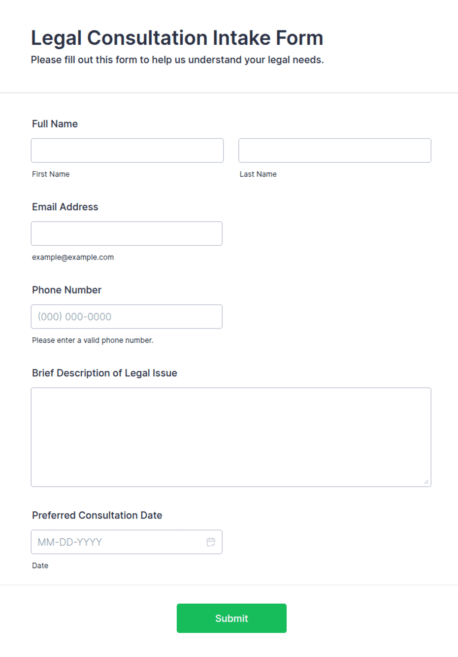 Legal Consultation Intake Form Template | Jotform