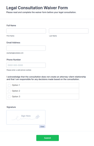 Legal Consultation Waiver Form Template