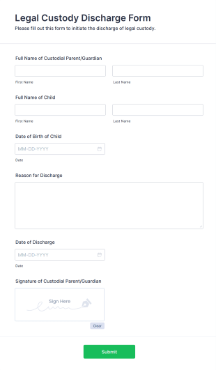 Legal Custody Discharge Form Form Template