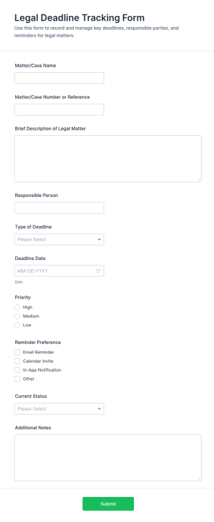 Legal Deadline Tracking Form Template