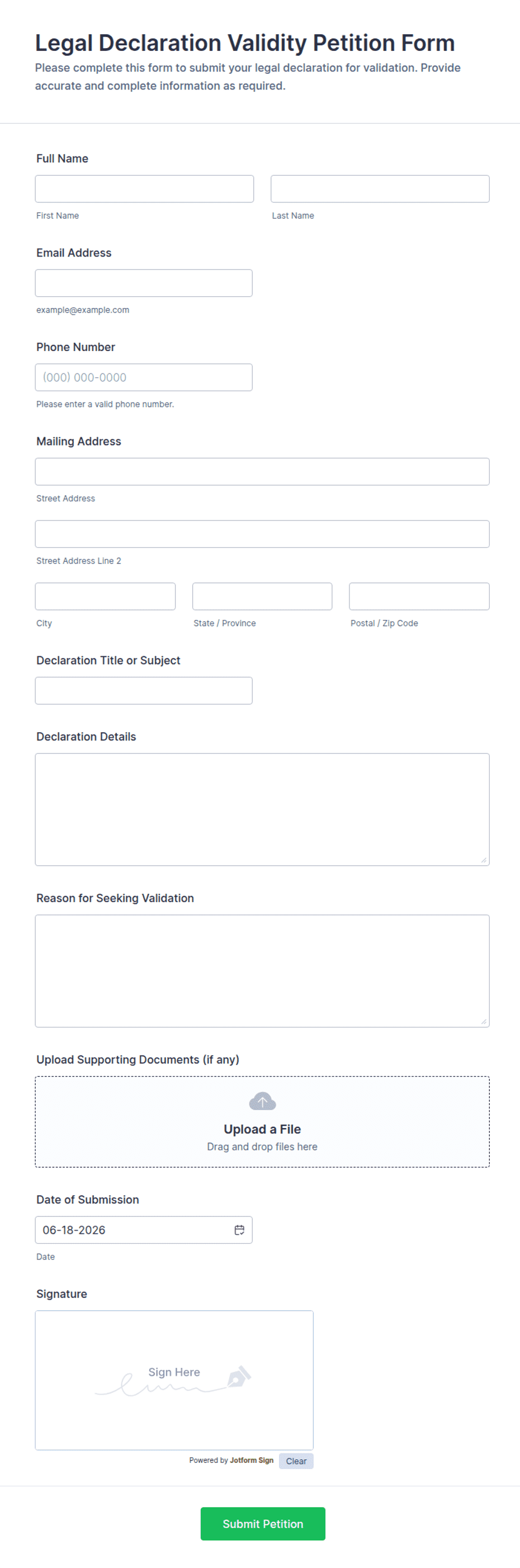 Legal Declaration Validity Petition Form Template Jotform