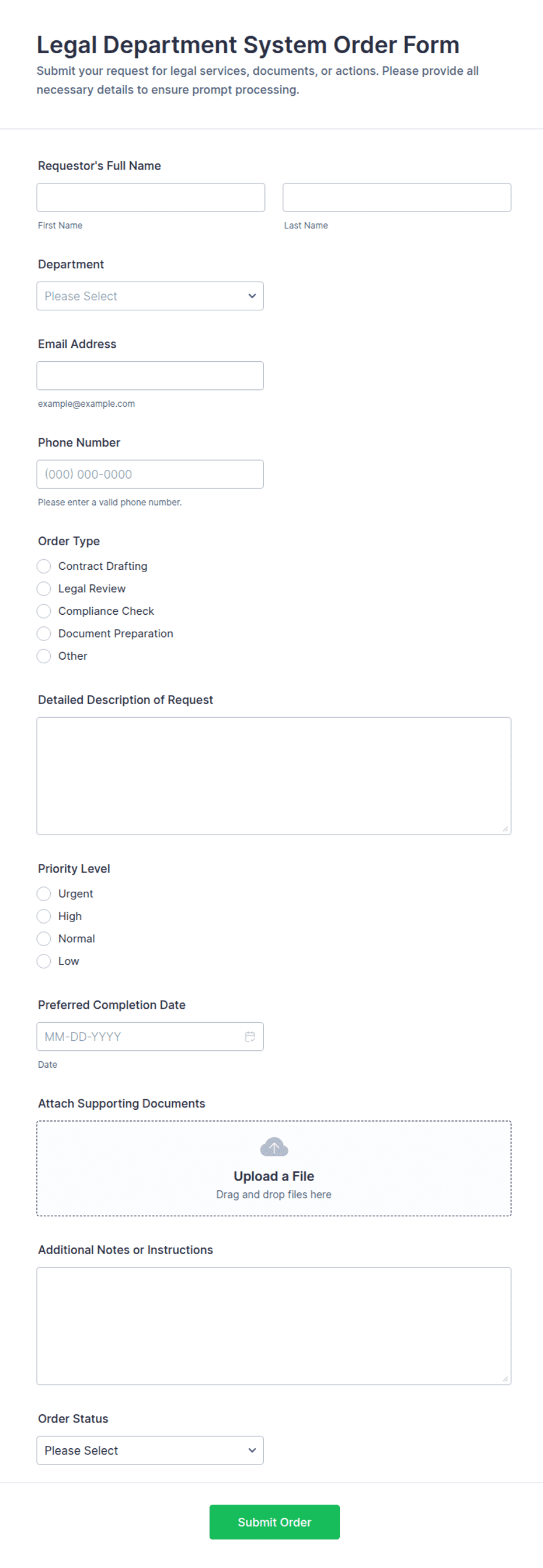 Legal Department System Order Form Template | Jotform
