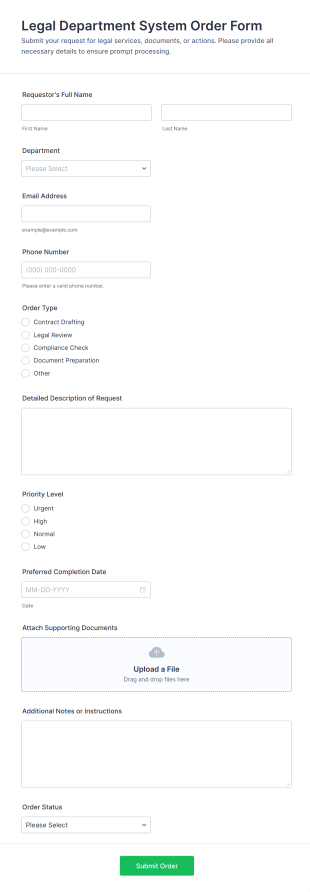 Legal Department System Order Form Template