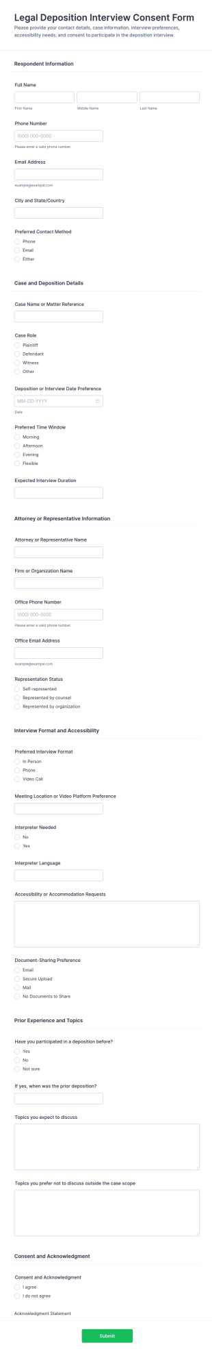 Legal Deposition Interview Consent Form Template