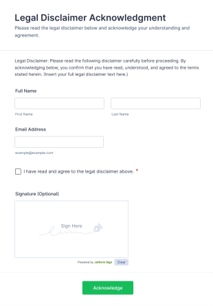 Legal Disclaimer Acknowledgment Form Template