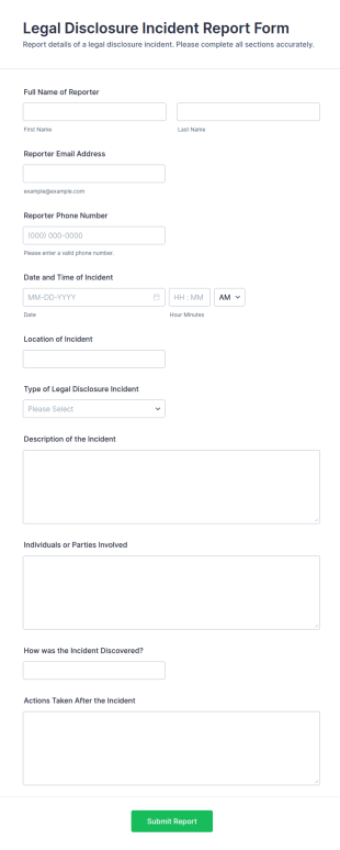 Legal Disclosure Incident Report Form Template