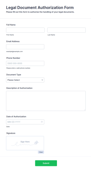 Legal Document Authorization Form Template