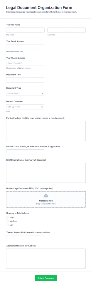 Legal Document Organization Form Template