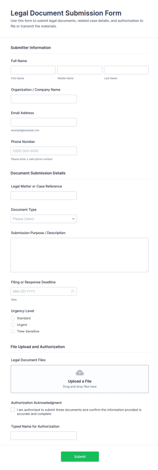 Legal Document Submission Form Template