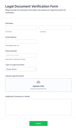 Legal Document Verification Form Form Template