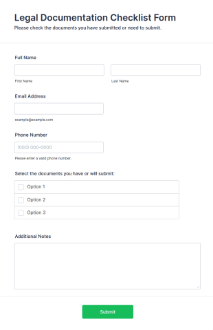 Legal Documentation Checklist Form Template