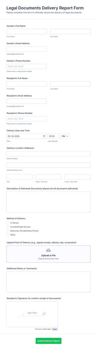 Legal Documents Delivery Report Form Template