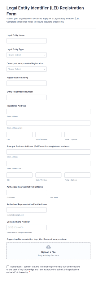 Legal Entity Identifier (LEI) Registration Form Template