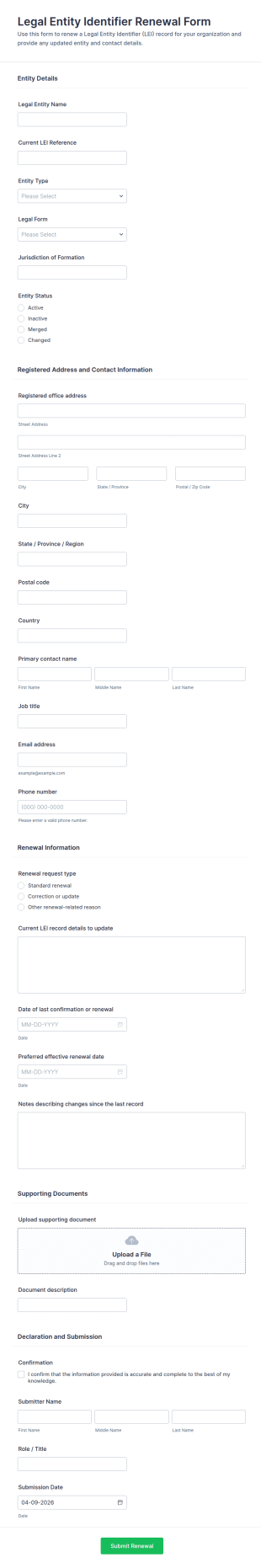 Legal Entity Identifier Renewal Form Template