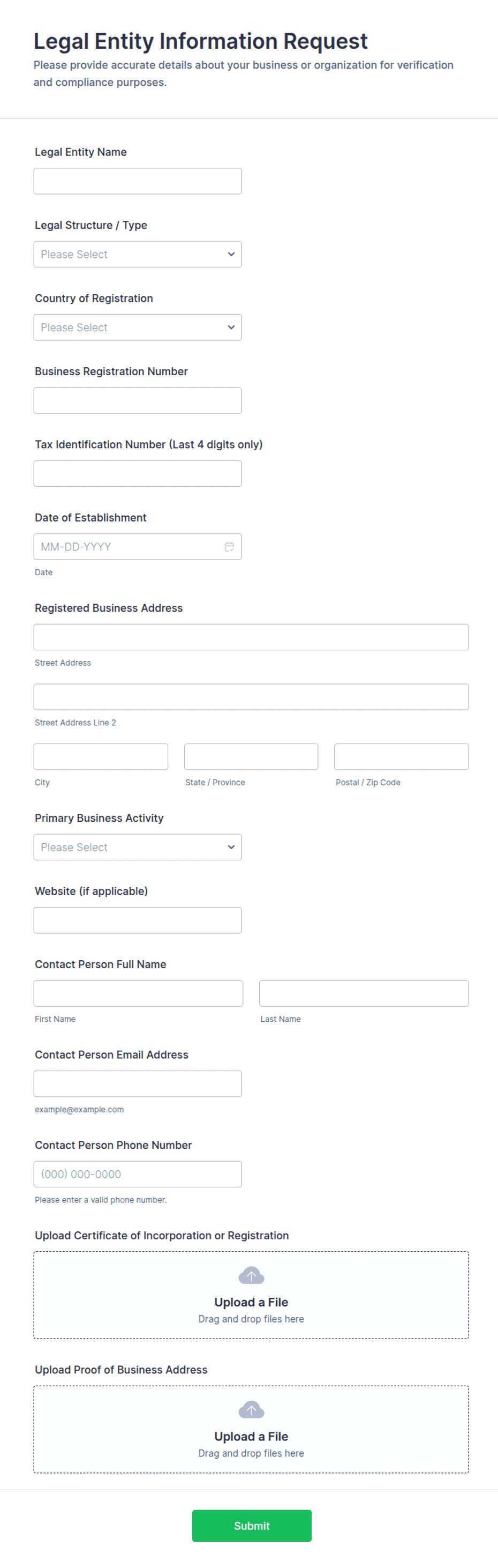 Legal Entity Information Request Form Template | Jotform