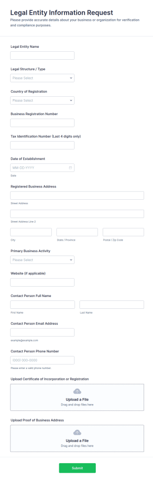 Legal Entity Information Request Form Template
