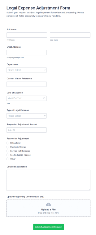 Legal Expense Adjustment Application Form Template
