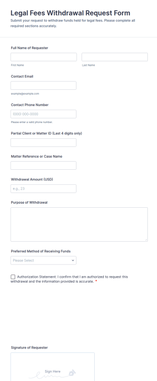 Legal Fees Withdrawal Request Form Template