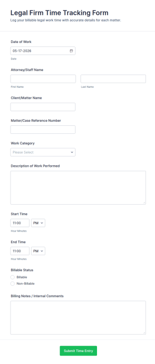 Legal Firm Time Tracking Form Template