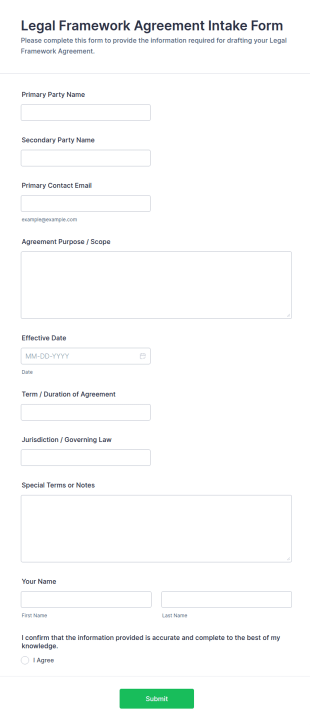 Legal Framework Agreement Intake Form Template