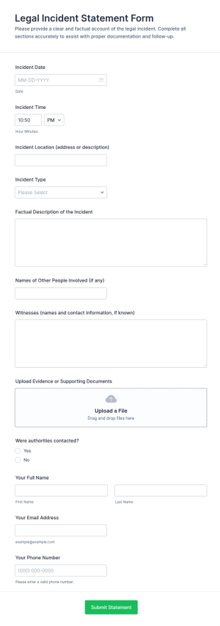 Legal Incident Statement Form Template