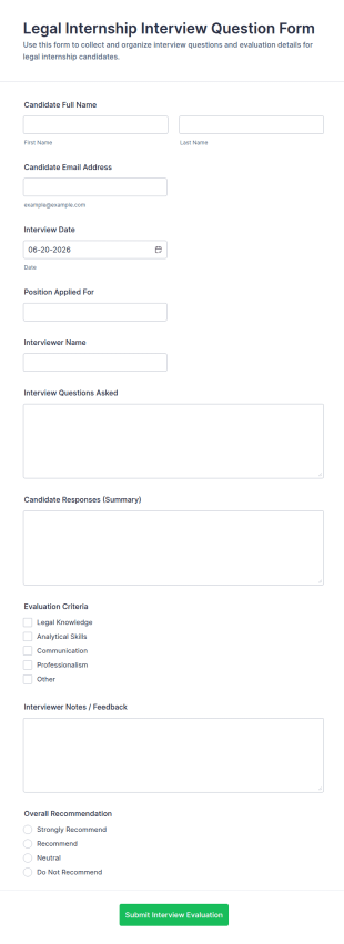 Legal Internship Interview Question Form Template