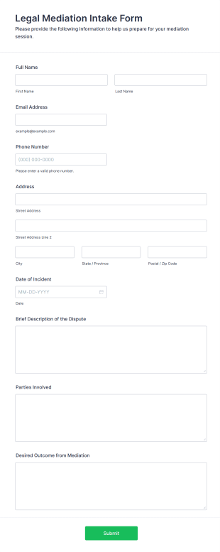 Legal Mediation Intake Form Form Template