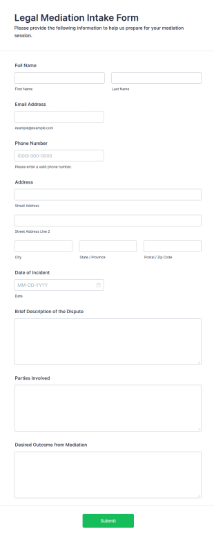 Legal Mediation Intake Form Template