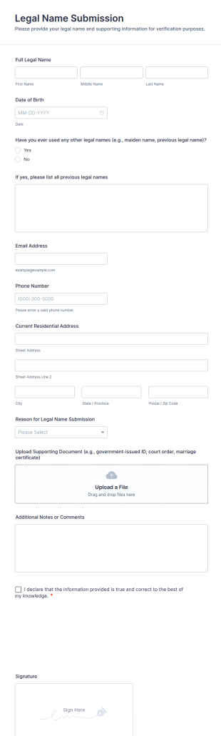Legal Name Submission Form Template